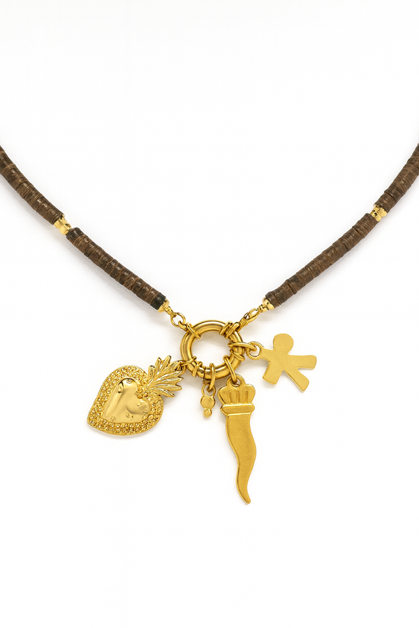 Collana Regolabile Brown Grigia Porta Fortuna