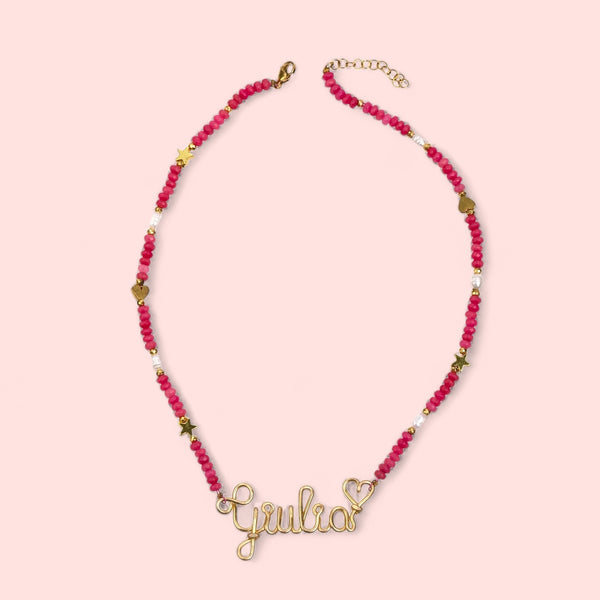 Collana Nome Metal Fucsia