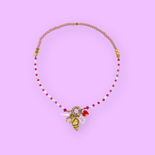 Collana Lettera Metal Perla Pink