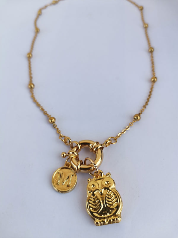 Collana Gold Regolabile Lettera con Gufetto Porta Fortuna