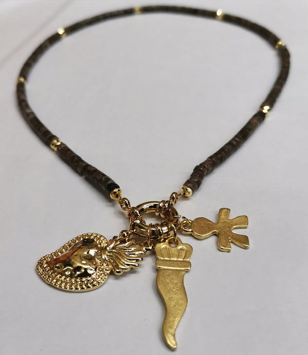 Collana Regolabile Brown Grigia Porta Fortuna